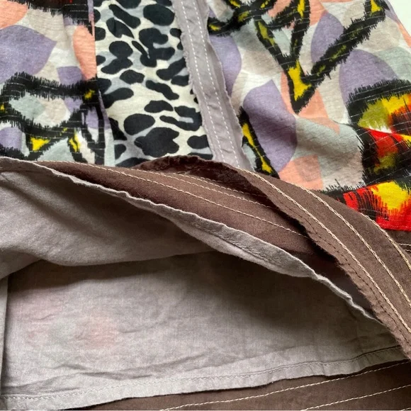 Free People Mini Skirt Boho Multicolor Leopard Leaf Patchwork Panels - Picture 7 of 10